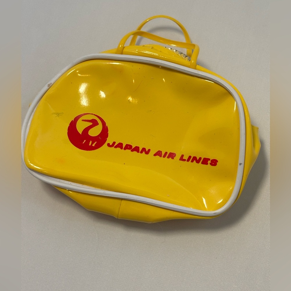 vintage 1960s, miniature travel bag and coin purse branded Japan Air Lines logo